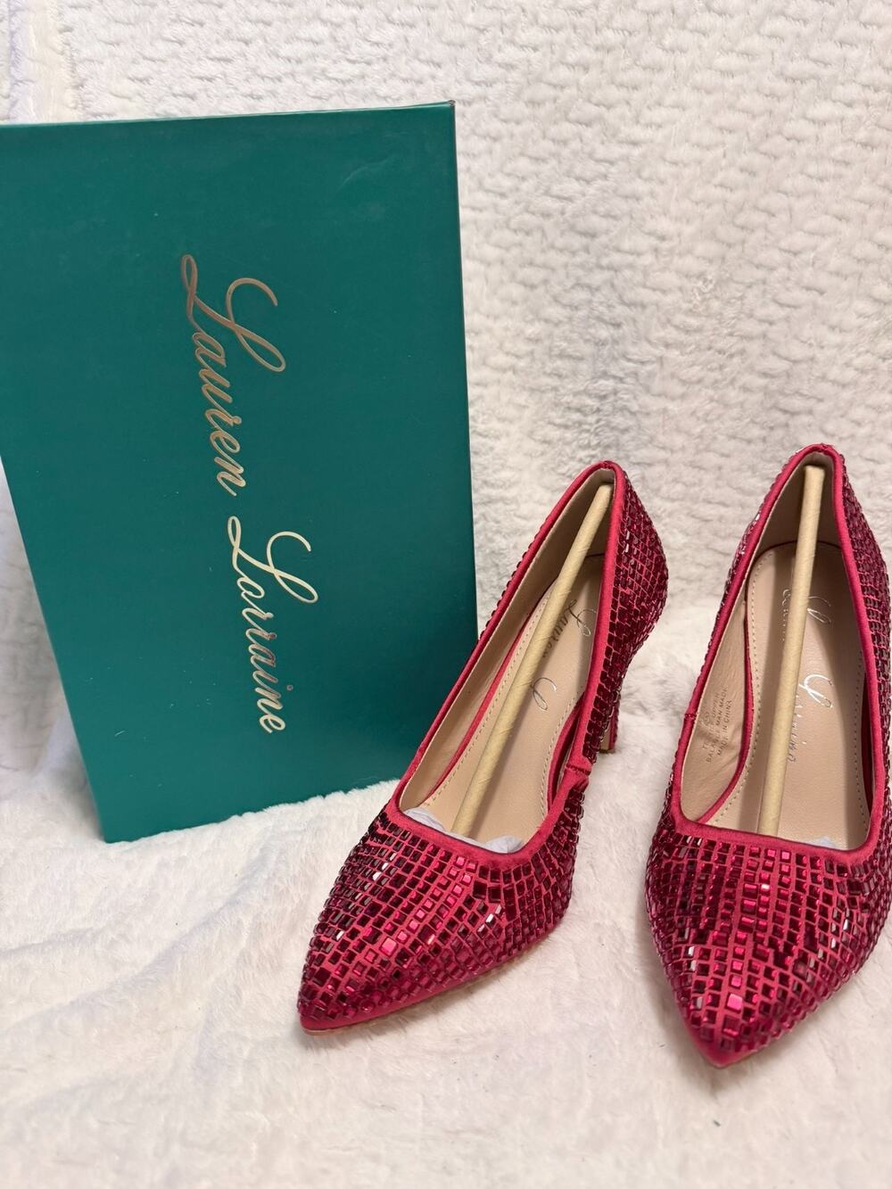 Lauren Lorraine Women's Red Dazzle Heel Shoes , Size 6.5, Rhinestone New In Box